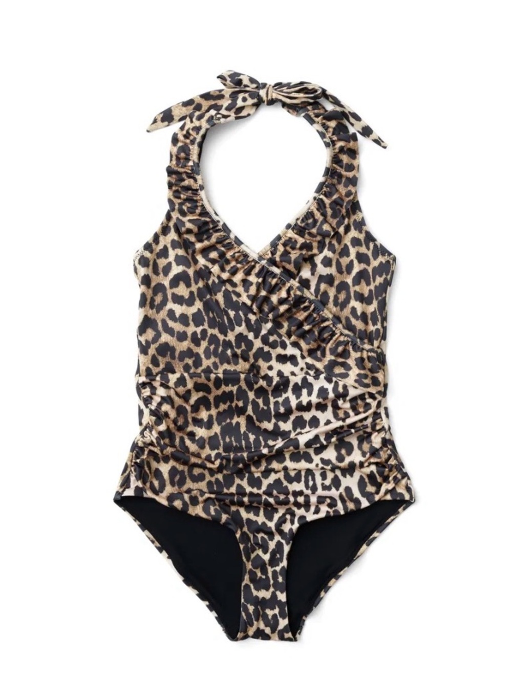 Ganni Halter Ruffle Neck cheetah one piece swimsuit Medium